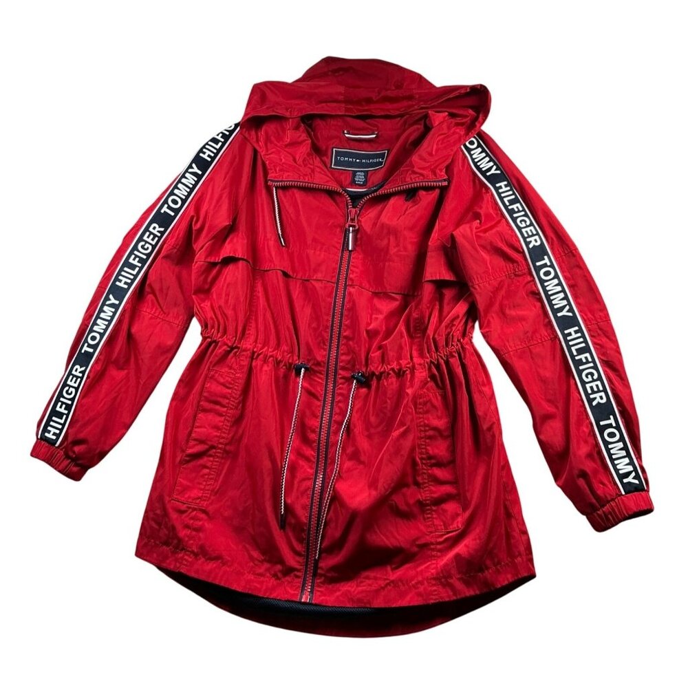Women's Tommy Hilfiger Red Hooded Windbreaker Jacket Size Small